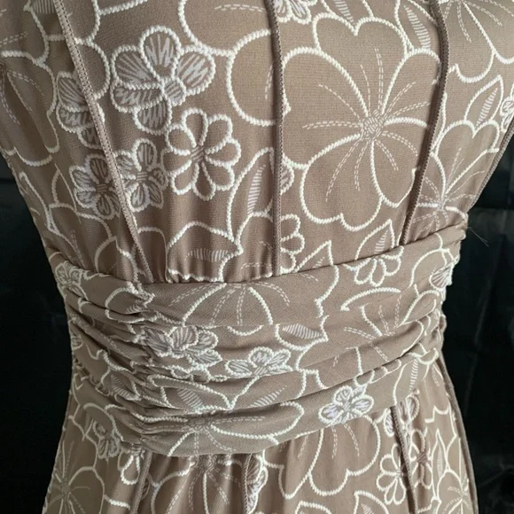 Fit and Flare Midi Dress in Cream and White Textured Floral Pattern - Picture 2 of 6